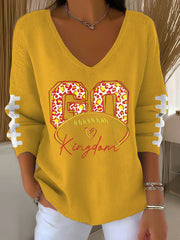 Women's Football Fans Lovers Gameday Casual  V-Neck Ribbed Top