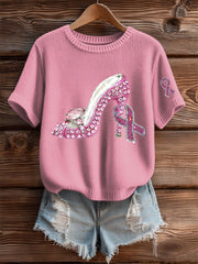 Women's Pink Ribbon Print Casual T-shirt