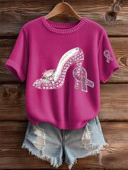 Women's Pink Ribbon Print Casual T-shirt