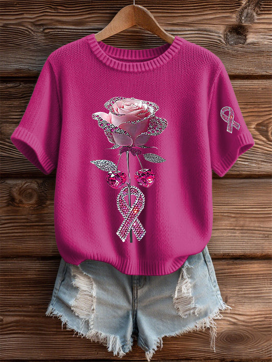 Women's Pink Floral Print Casual T-shirt
