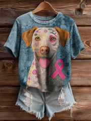 Women's  Breast Cancer Patchwork Dog Art Cozy Knit Top