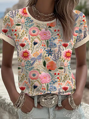 Women's Pink Floral short-sleeved T-shirt