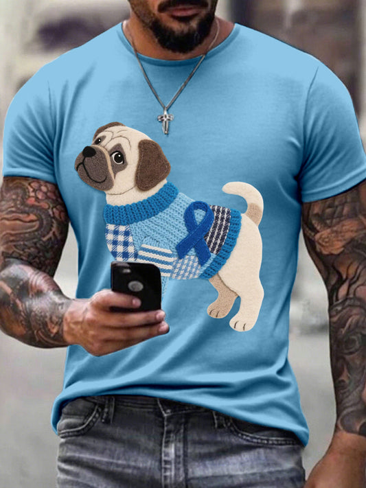 Men's Felt Art Pug Pattern T-Shirt