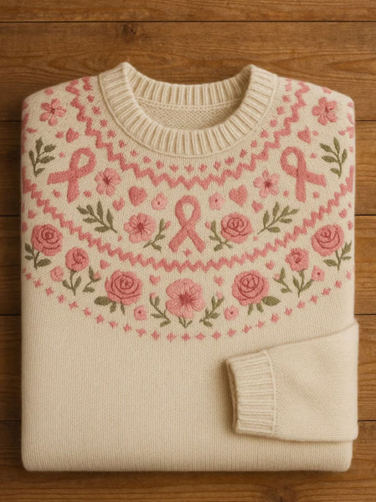 Women's Pink Ribbon Floral Print Casual Top