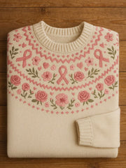 Women's Pink Ribbon Floral Print Casual Top