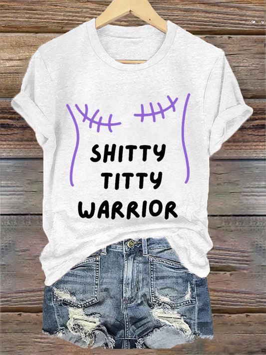 Women's Shitty Titty Warrior Breast Cancer Awareness Support Tee