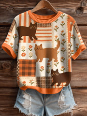 Women's Lovely Cats Pattern Cozy Knit Top
