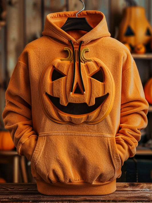 Men's Halloween Pumpkin Face Oversized Drop-Shoulder Hoodie
