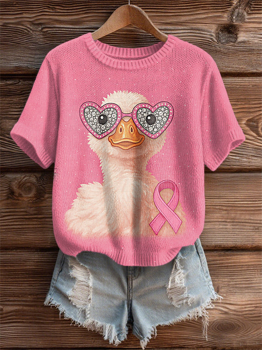 Women's Pink Ribbon Pink Duck Breast Cancer Awareness Support Tee