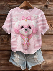 Women's Pink Dog Pink Ribbon Breast Cancer Awareness Support Tee