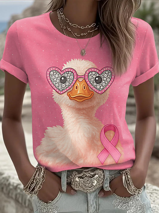 Women's Pink Ribbon Pink Duck Breast Cancer Awareness Support Tee