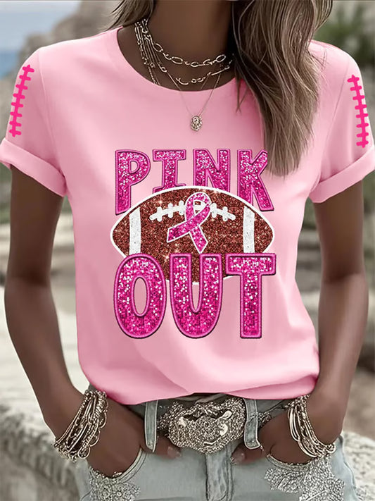 Women's Breast cancer Awareness Pink Ribbon Pink Out  Print Casual T-Shirt