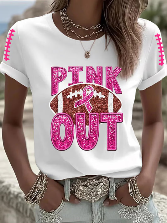 Women's Breast cancer Awareness Pink Ribbon Pink Out  Print Casual T-Shirt