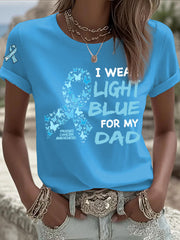 Women's Prostate Cancer Awareness "I Wear Light Blue For My Dad" Print T-Shirt