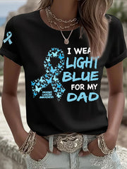 Women's Prostate Cancer Awareness "I Wear Light Blue For My Dad" Print T-Shirt