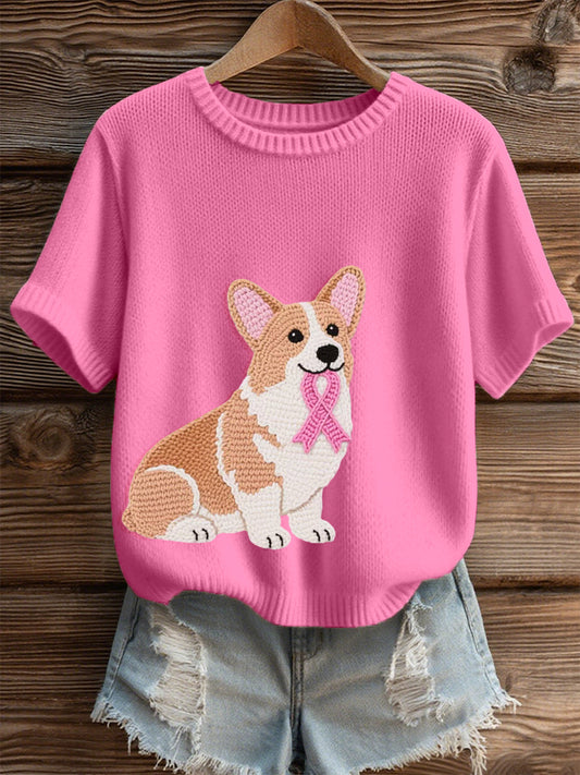 Women's Lovely Corgi Embroidered Cozy Knit Top