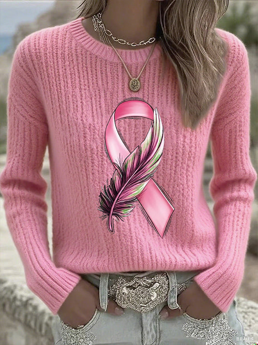 Women's Breast Cancer Awareness Pink Ribbon Long Sleeve T-shirt