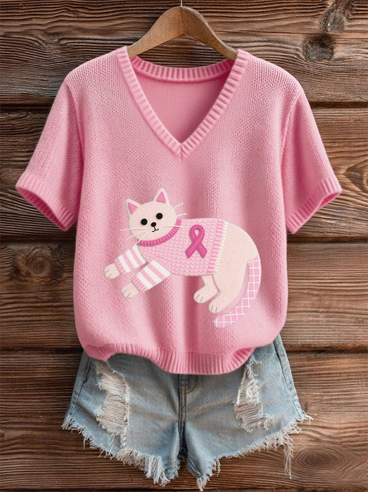 Women's Pink Breast Cancer Awareness Kitten T-Shirt