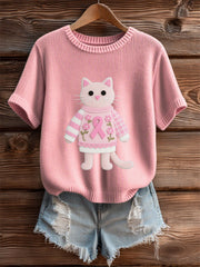 Women's Pink Breast Cancer Awareness Kitten T-Shirt