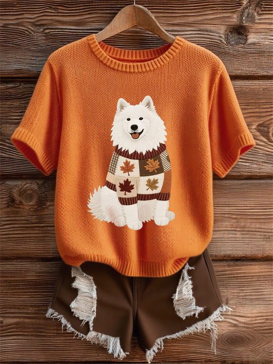 Women's Autumn Dog  Art Print Short SleeveT-shirt