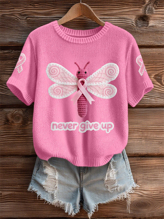 Women's Pink Dragonfly Pink Ribbon Breast Cancer Awareness Support Tee