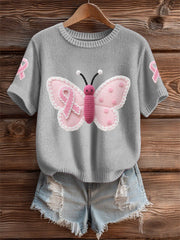 Women's Pink Butterfly Pink Ribbon Breast Cancer Awareness Support Tee