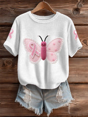 Women's Pink Butterfly Pink Ribbon Breast Cancer Awareness Support Tee
