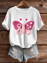 Women's Pink Butterfly Pink Ribbon Breast Cancer Awareness Support Tee