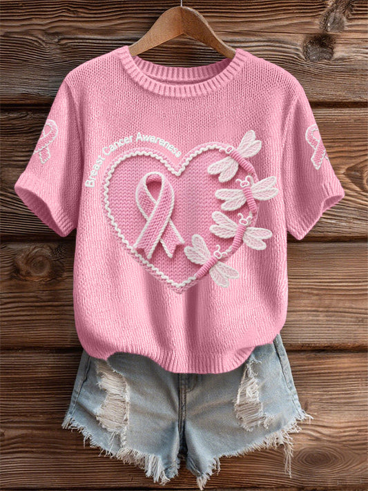 Women's Pink Dradonflies Pink Ribbon Breast Cancer Awareness Support Tee