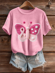 Women's Pink Butterfly Pink Ribbon Breast Cancer Awareness Support Tee