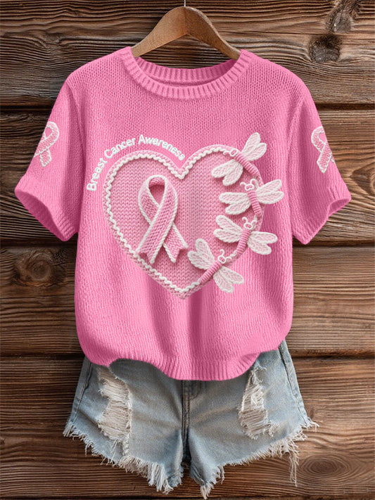 Women's Pink Dradonflies Pink Ribbon Breast Cancer Awareness Support Tee