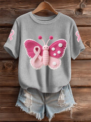 Women's Pink Butterfly Pink Ribbon Breast Cancer Awareness Support Tee