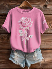 Women's Pink Floral Print Casual T-shirt