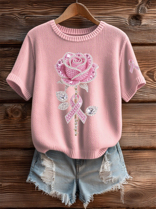 Women's Pink Floral Print Casual T-shirt
