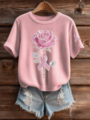 Women's Pink Floral Print Casual T-shirt