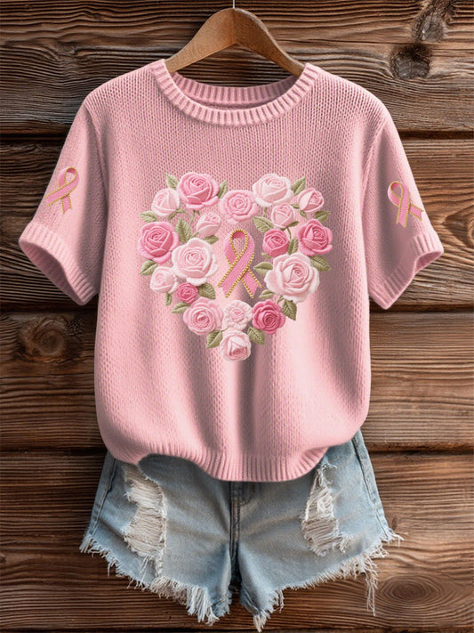 Women's Pink Floral Print Casual T-shirt