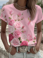 Women's Pink Floral Print Casual T-shirt