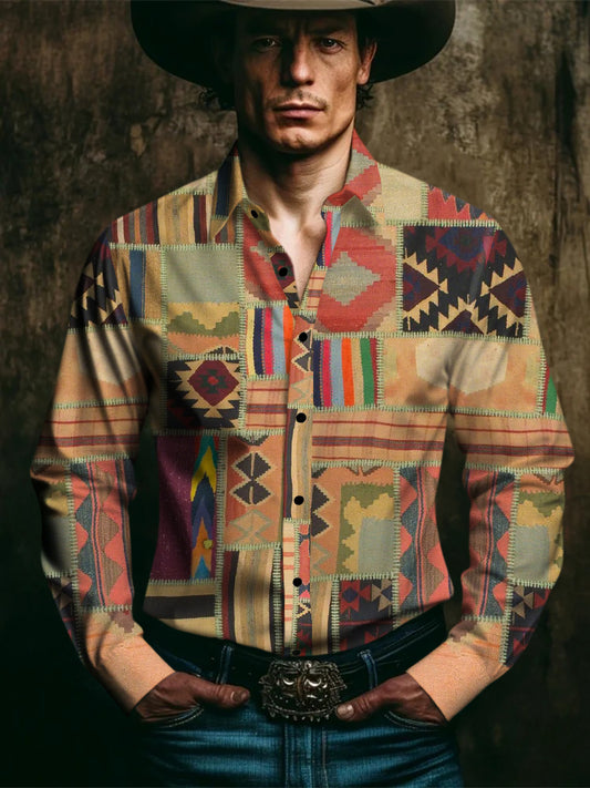Men's Western Style Print Long Sleeves Shirt