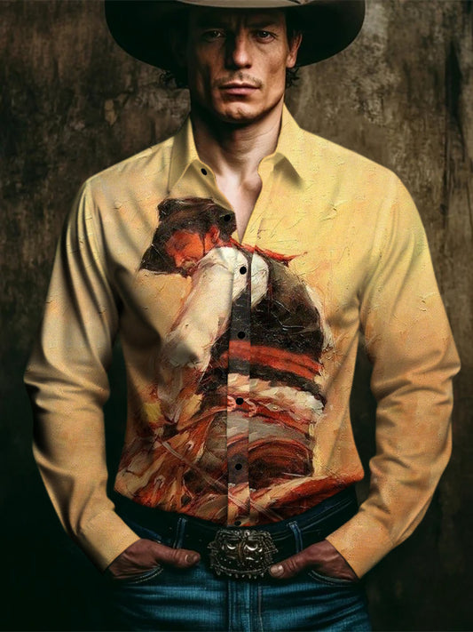 Men's Western Style Print Long Sleeves Shirt