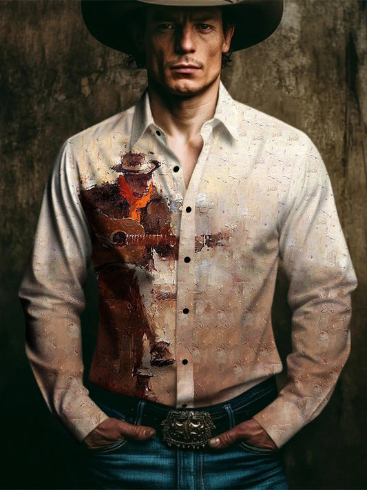 Men's Western Style Print Long Sleeves Shirt