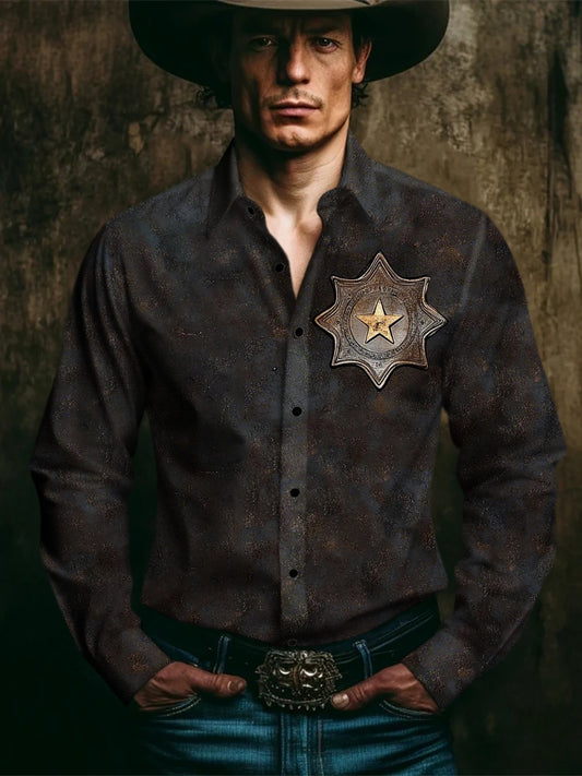 Men's Western Style Print Long Sleeves Shirt
