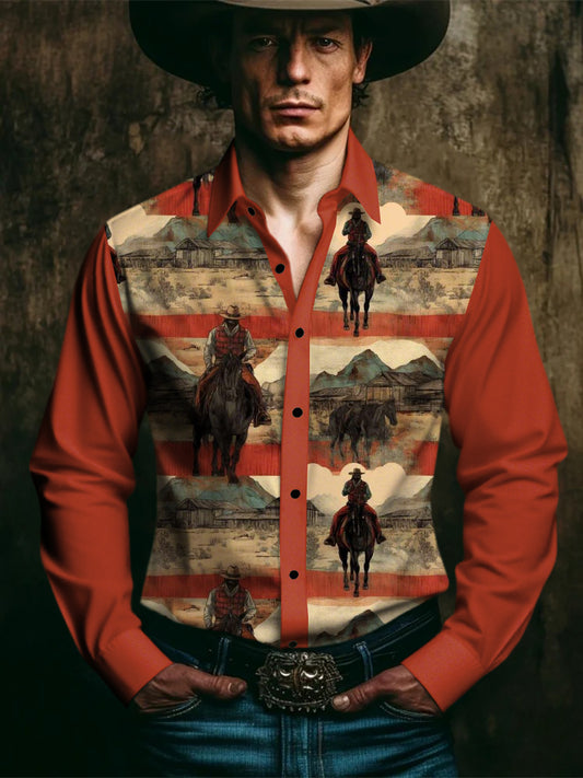 Men's Western Style Print Long Sleeves Shirt