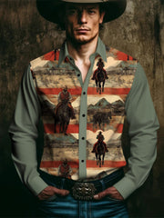 Men's Western Style Print Long Sleeves Shirt