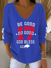 Women's V-Neck Football Fans Lovers Gameday Casual Ribbed Top