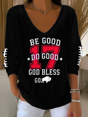 Women's V-Neck Football Fans Lovers Gameday Casual Ribbed Top