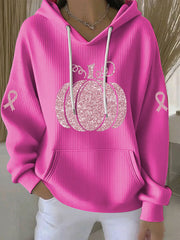 Women's Breast Cancer Awareness Pink Pumpkin Print Casual Hoodie