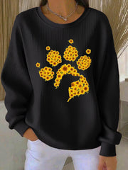 Women's Retro Floral Dog Print  Crew Neck Long Sleeve Sweats
