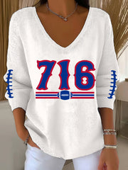 Women's Go Buffalo Football Fans Lovers Gameday Casual V-Neck Ribbed Top