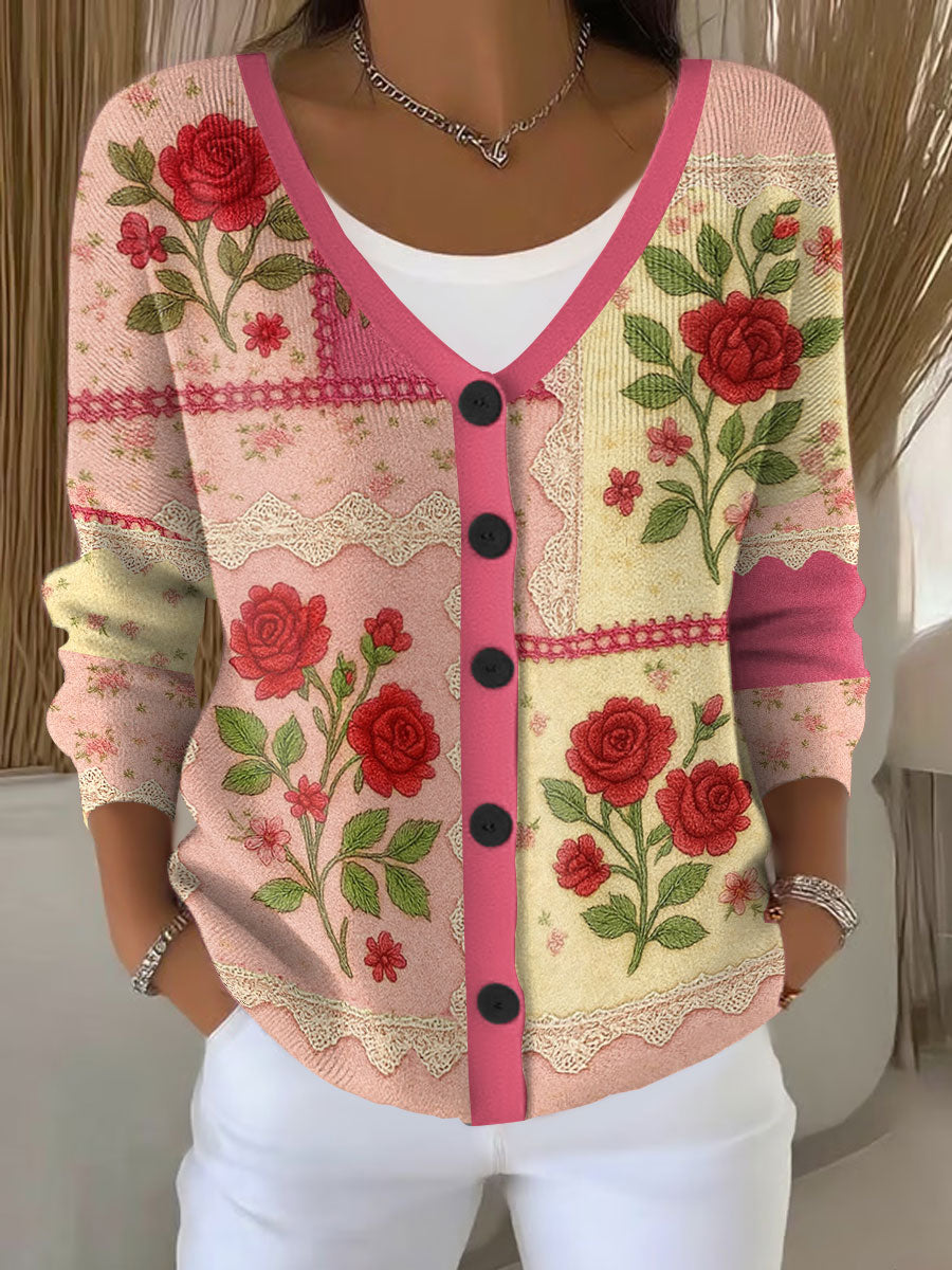 Women's Breast Cancer Pink Floral Print Cardigan