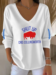 Women's Go Buffalo Football Fans Lovers Gameday Casual V-Neck Long Sleeve T-Shirt
